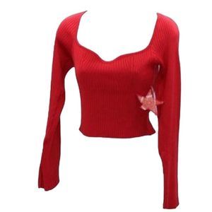 NWT MADDEN GIRL RIBBED LONG SLEEVE CROP TOP RED